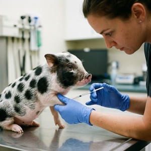 Veterinária vacinando filhote de mini pig
